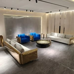 Artistic Luxury Living Room Sofa Set with Hand-Hammered Gold Stainless Steel Frame & Pleated Velvet Upholstery